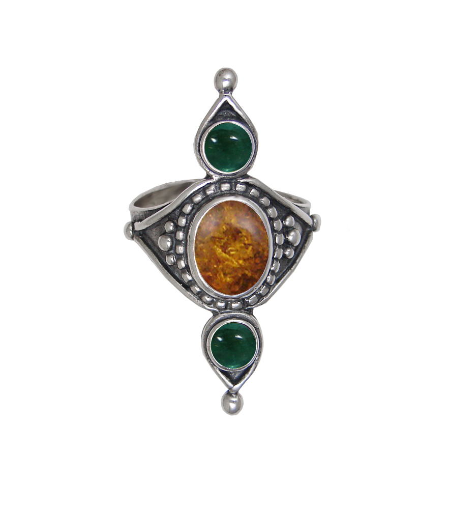 Sterling Silver Royal Ring With Amber And Fluorite Size 7